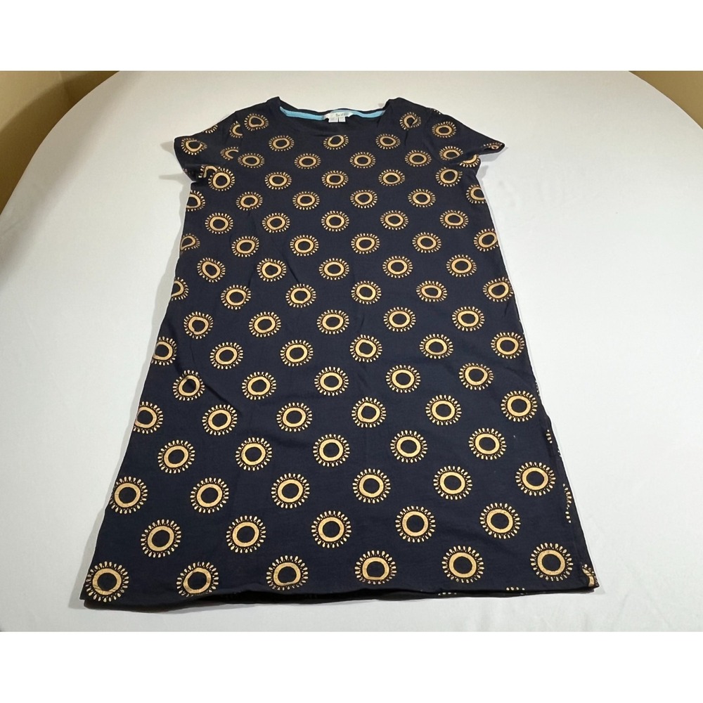Boden T-Shirt Dress US 10R UK 14R Navy Blue Gold Sun Foil Print Cotton Shift